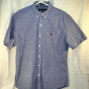 POLO Mens Size Large ~Stretch Blue Plaid ~Short Sleeve Shirt - NICE